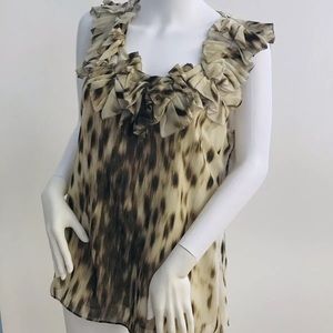 Kenneth Cole Animal Print Sleeveless Ruffle Top  M
